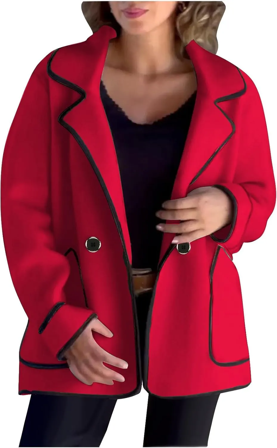Womens Trench Coat Mid Length Western Coat Notch Lapel Blazer Button Pea Coat Open Front Cardigan Dressy Casual Jackets
