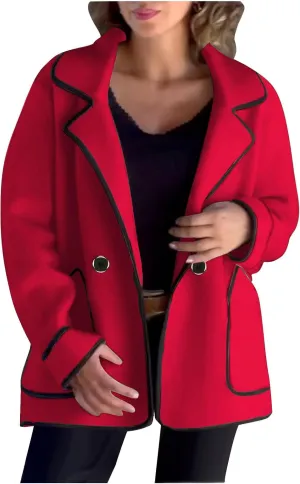 Womens Trench Coat Mid Length Western Coat Notch Lapel Blazer Button Pea Coat Open Front Cardigan Dressy Casual Jackets