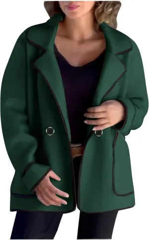 Womens Trench Coat Mid Length Western Coat Notch Lapel Blazer Button Pea Coat Open Front Cardigan Dressy Casual Jackets