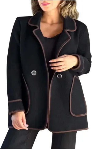 Womens Trench Coat Mid Length Western Coat Notch Lapel Blazer Button Pea Coat Open Front Cardigan Dressy Casual Jackets