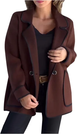 Womens Trench Coat Mid Length Western Coat Notch Lapel Blazer Button Pea Coat Open Front Cardigan Dressy Casual Jackets