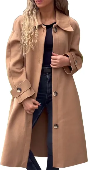 Womens Trench Coat Waterproow Jacket Loose Fitting Warm Winter Outwear Fashion Lapel Rain Trench Coat Women with