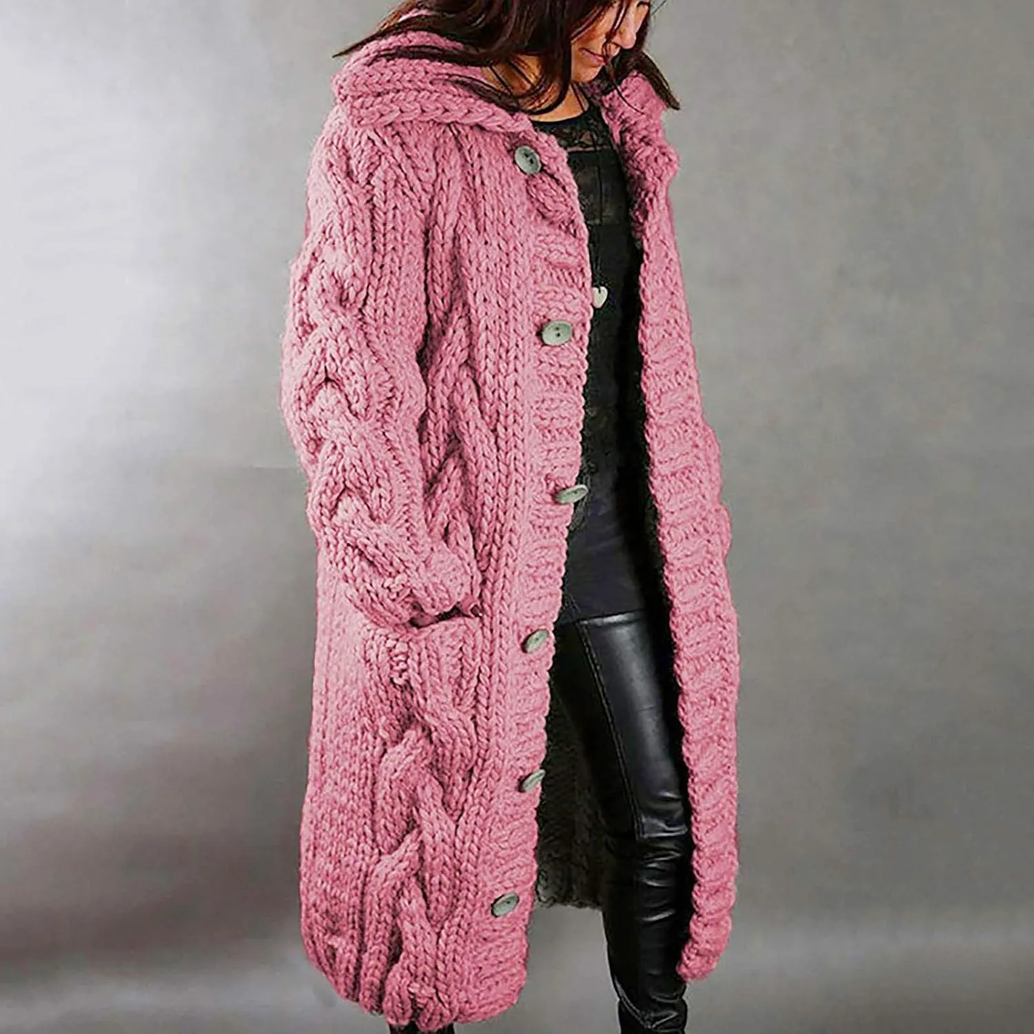 Women's Trench Coats Sleeves Long Size Hood Coat Pocket Large Women Breasted Women's Coat Overcoat with Belt