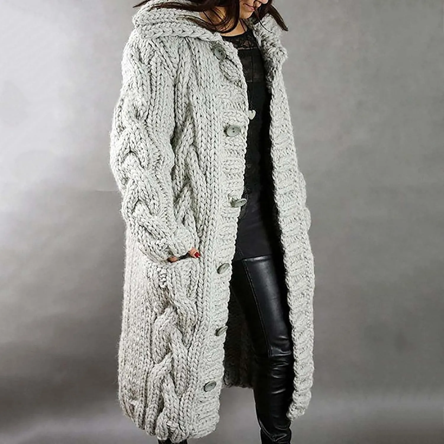 Women's Trench Coats Sleeves Long Size Hood Coat Pocket Large Women Breasted Women's Coat Overcoat with Belt