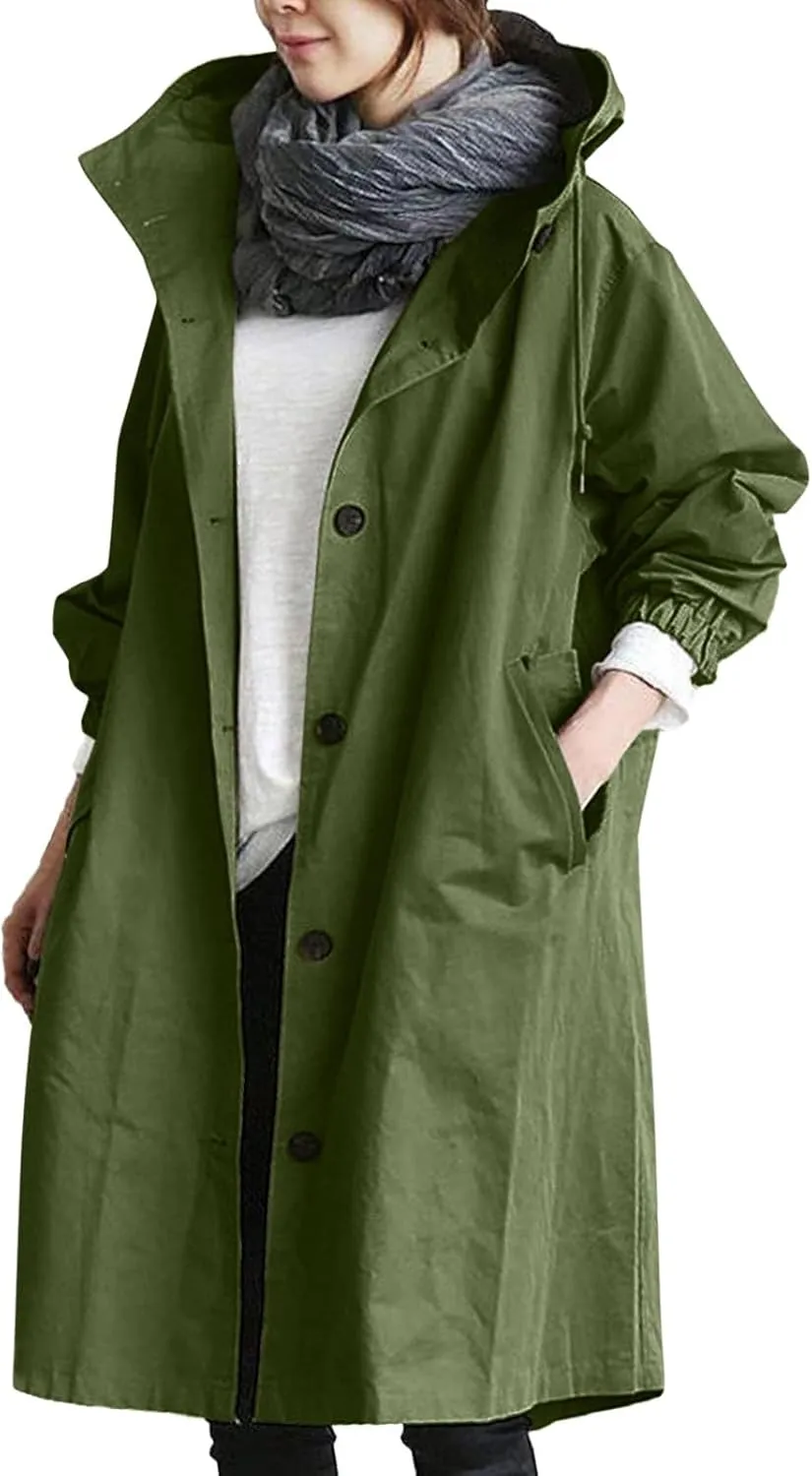 Womens Trench Jackets Rain Jacket Loose Winter Hooded Oversized Elegant Windbreaker Comfortable Coat Outwear