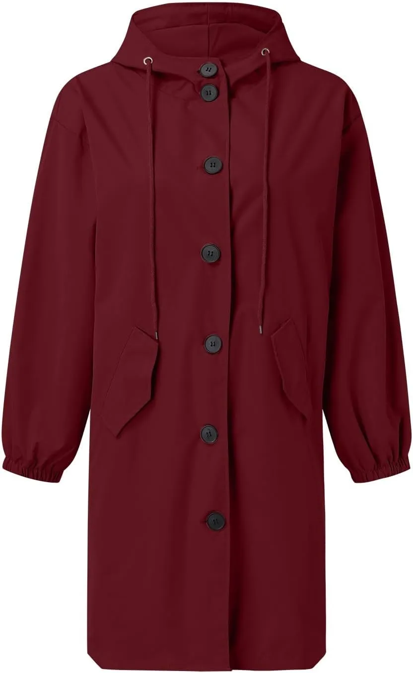 Womens Trench Jackets Rain Jacket Loose Winter Hooded Oversized Elegant Windbreaker Comfortable Coat Outwear