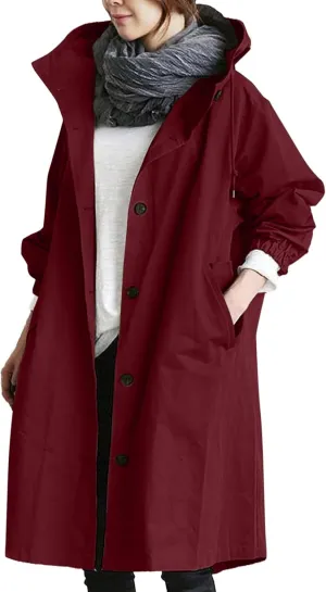 Womens Trench Jackets Rain Jacket Loose Winter Hooded Oversized Elegant Windbreaker Comfortable Coat Outwear