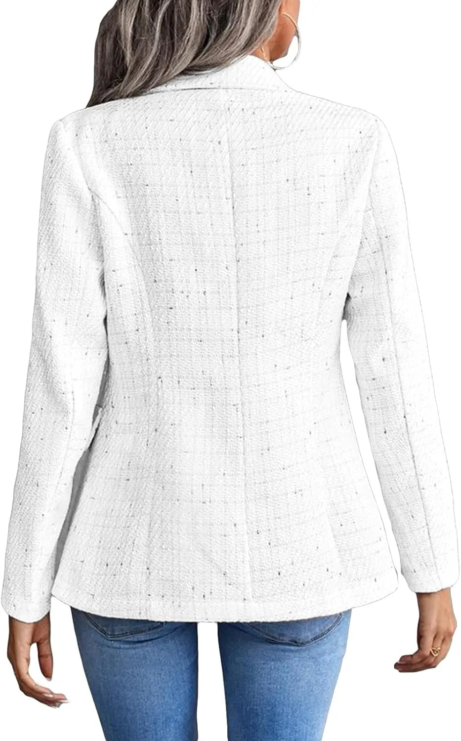 Womens Tweed Blazers Casual Plaid Jackets Long Sleeve Double Breasted Open Front Blazer Jackets Work Suits