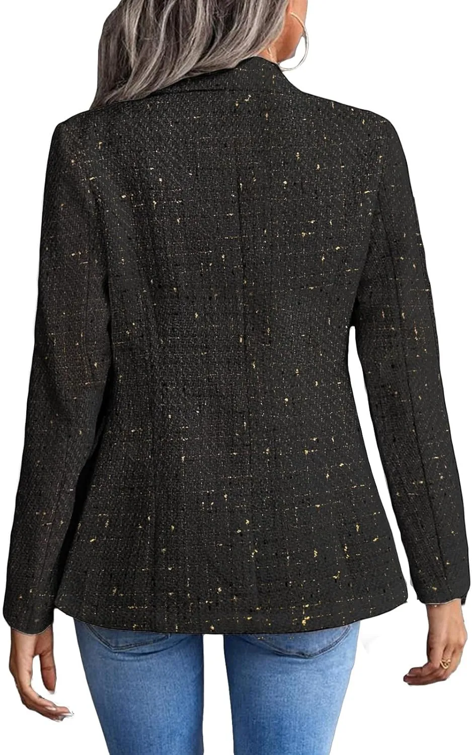 Womens Tweed Blazers Casual Plaid Jackets Long Sleeve Double Breasted Open Front Blazer Jackets Work Suits