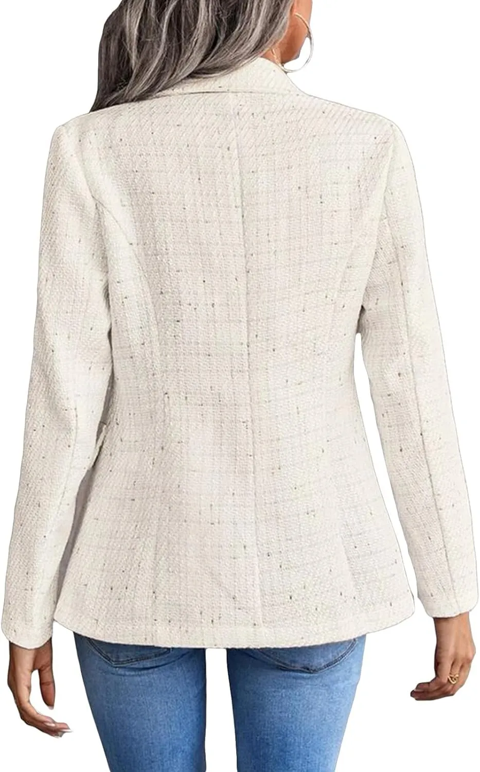 Womens Tweed Blazers Casual Plaid Jackets Long Sleeve Double Breasted Open Front Blazer Jackets Work Suits