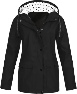 Womens Waterproof Lightweight Windbreaker Sports Rain Jacket Long Hooded Trench Coat Active Outdoor Rain Coat