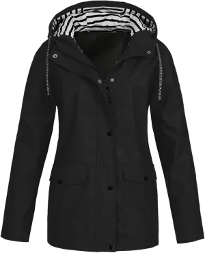 Womens Waterproof Lightweight Windbreaker Sports Rain Jacket Long Hooded Trench Coat Active Outdoor Rain Coat