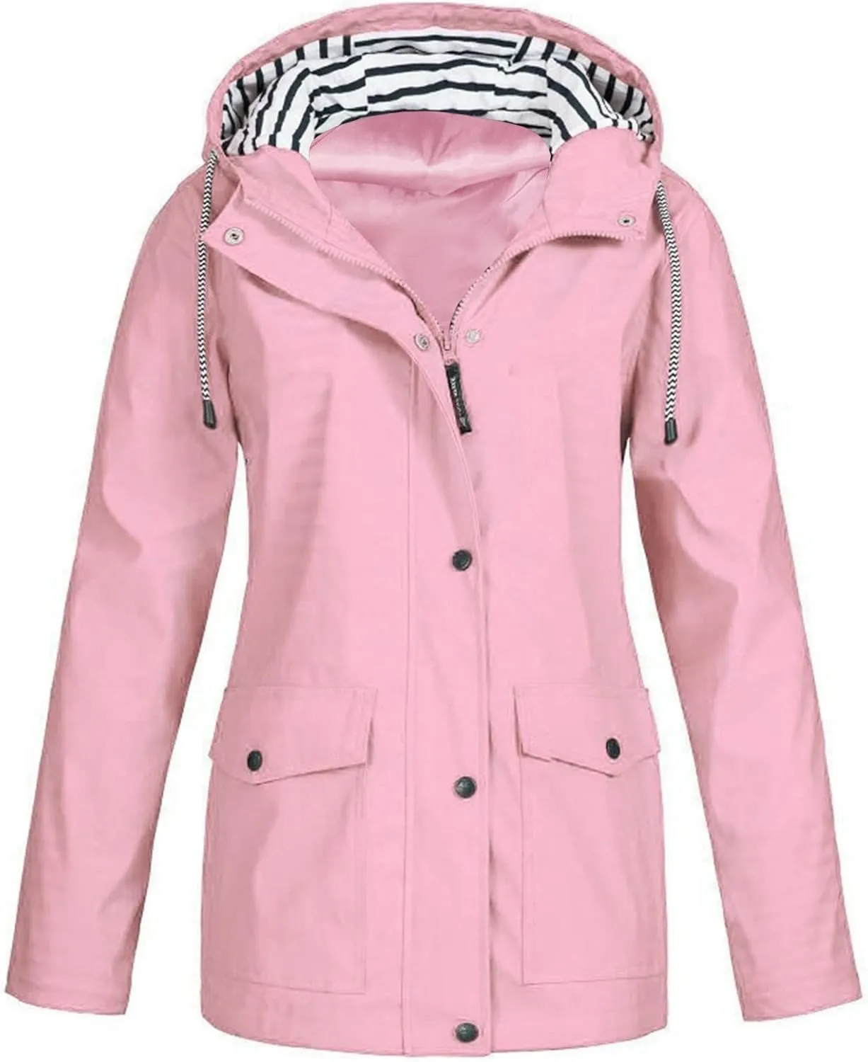 Womens Waterproof Lightweight Windbreaker Sports Rain Jacket Long Hooded Trench Coat Active Outdoor Rain Coat