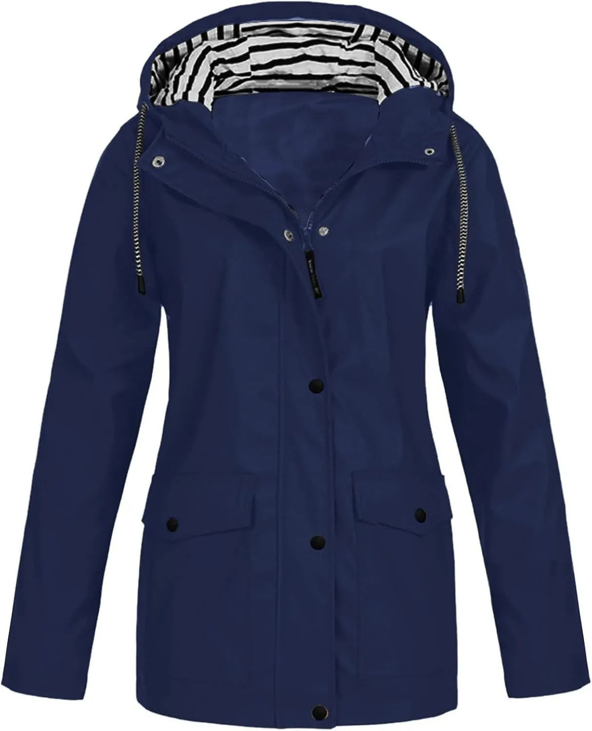 Womens Waterproof Lightweight Windbreaker Sports Rain Jacket Long Hooded Trench Coat Active Outdoor Rain Coat