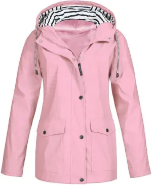 Womens Waterproof Lightweight Windbreaker Sports Rain Jacket Long Hooded Trench Coat Active Outdoor Rain Coat