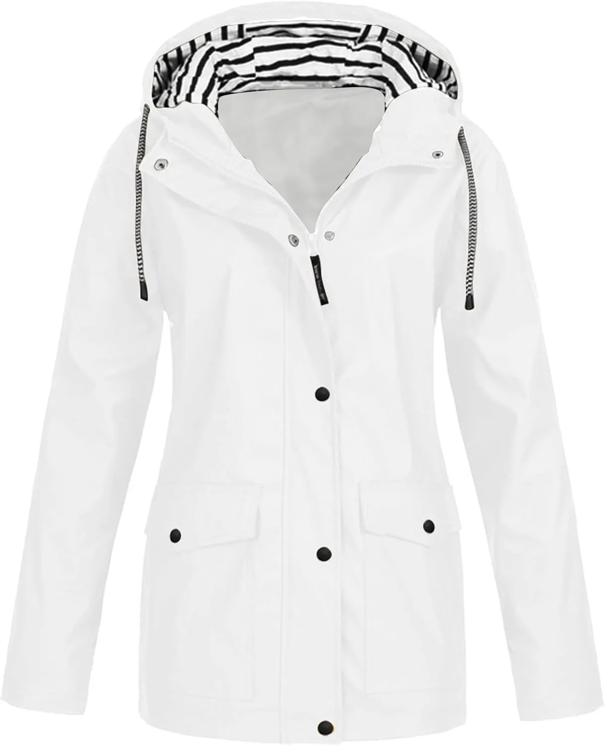 Womens Waterproof Lightweight Windbreaker Sports Rain Jacket Long Hooded Trench Coat Active Outdoor Rain Coat