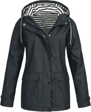 Womens Waterproof Lightweight Windbreaker Sports Rain Jacket Long Hooded Trench Coat Active Outdoor Rain Coat