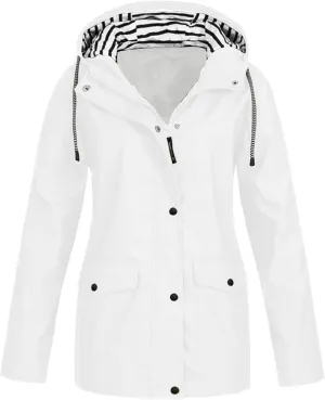 Womens Waterproof Lightweight Windbreaker Sports Rain Jacket Long Hooded Trench Coat Active Outdoor Rain Coat