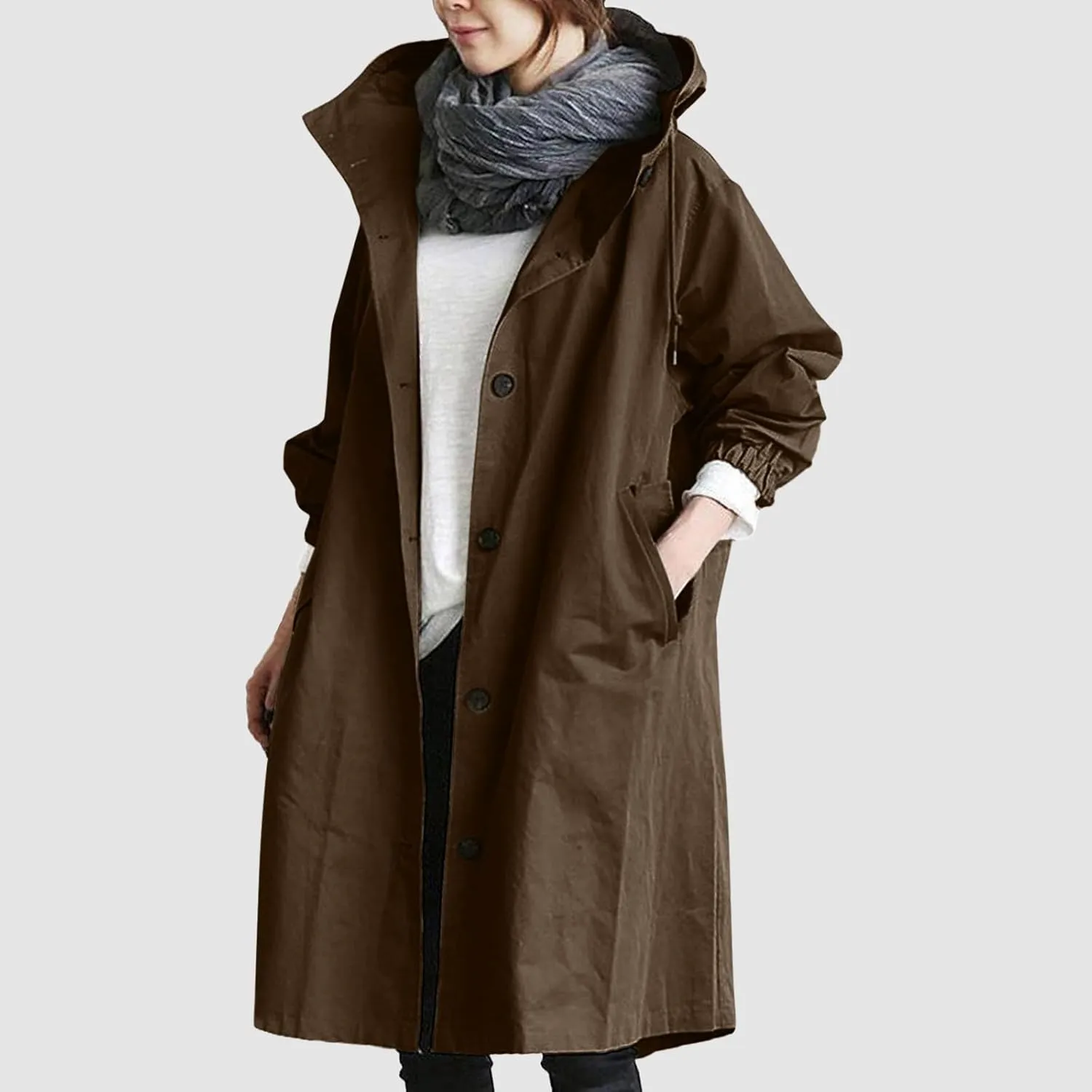 Women's Winter Double Breasted Midi Long Wool Pea Coat Notch Lapel Winter Trench Coat