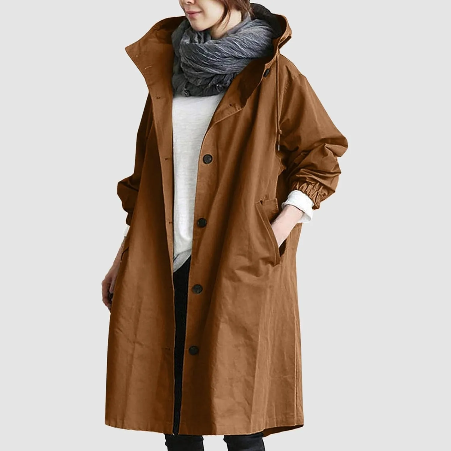 Women's Winter Double Breasted Midi Long Wool Pea Coat Notch Lapel Winter Trench Coat