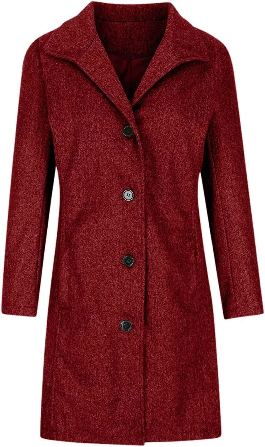 Women's Winter Double Breasted Wool Coat Long Sleeve Notch Lapel Long Trench Coat Retro Casual Jacket Outwear