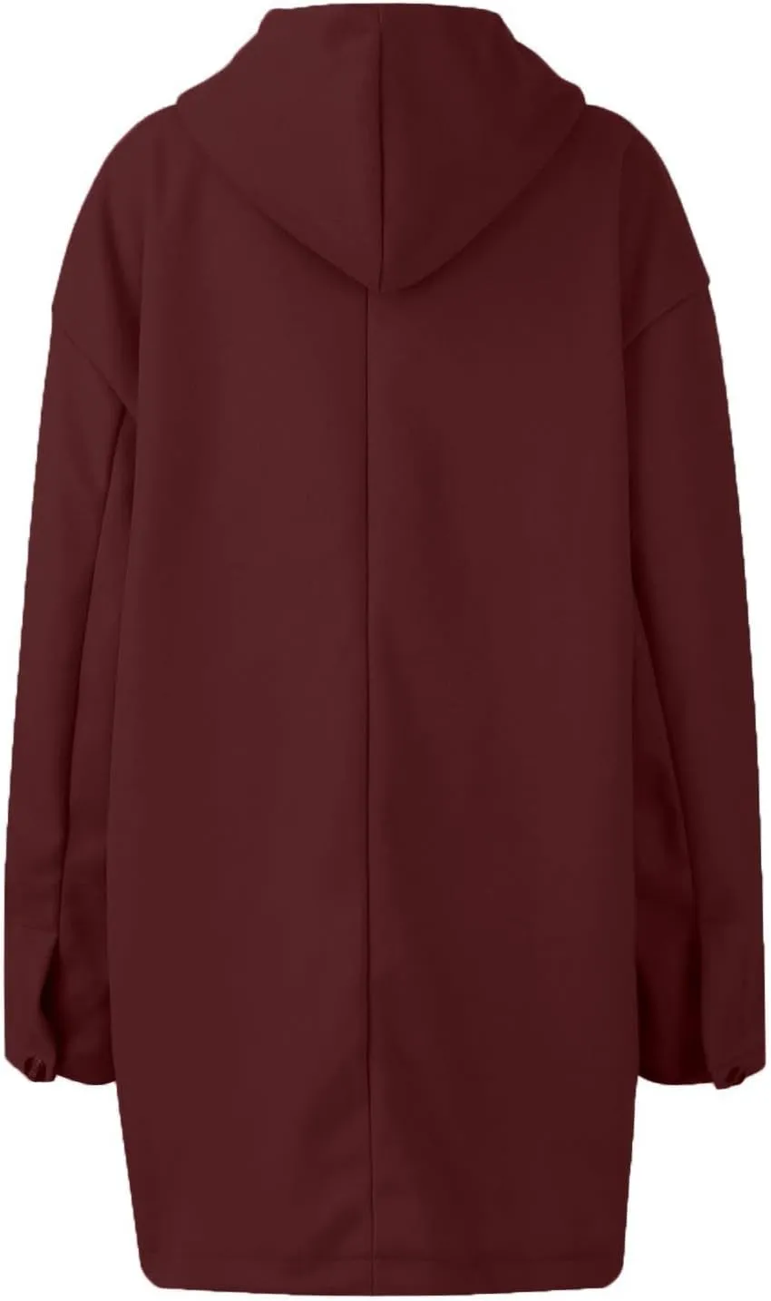 Women's Winter Single Breasted Long Thicken Wool Pea Coat with Hood Casual Wool Blend Trench Coat Jacket