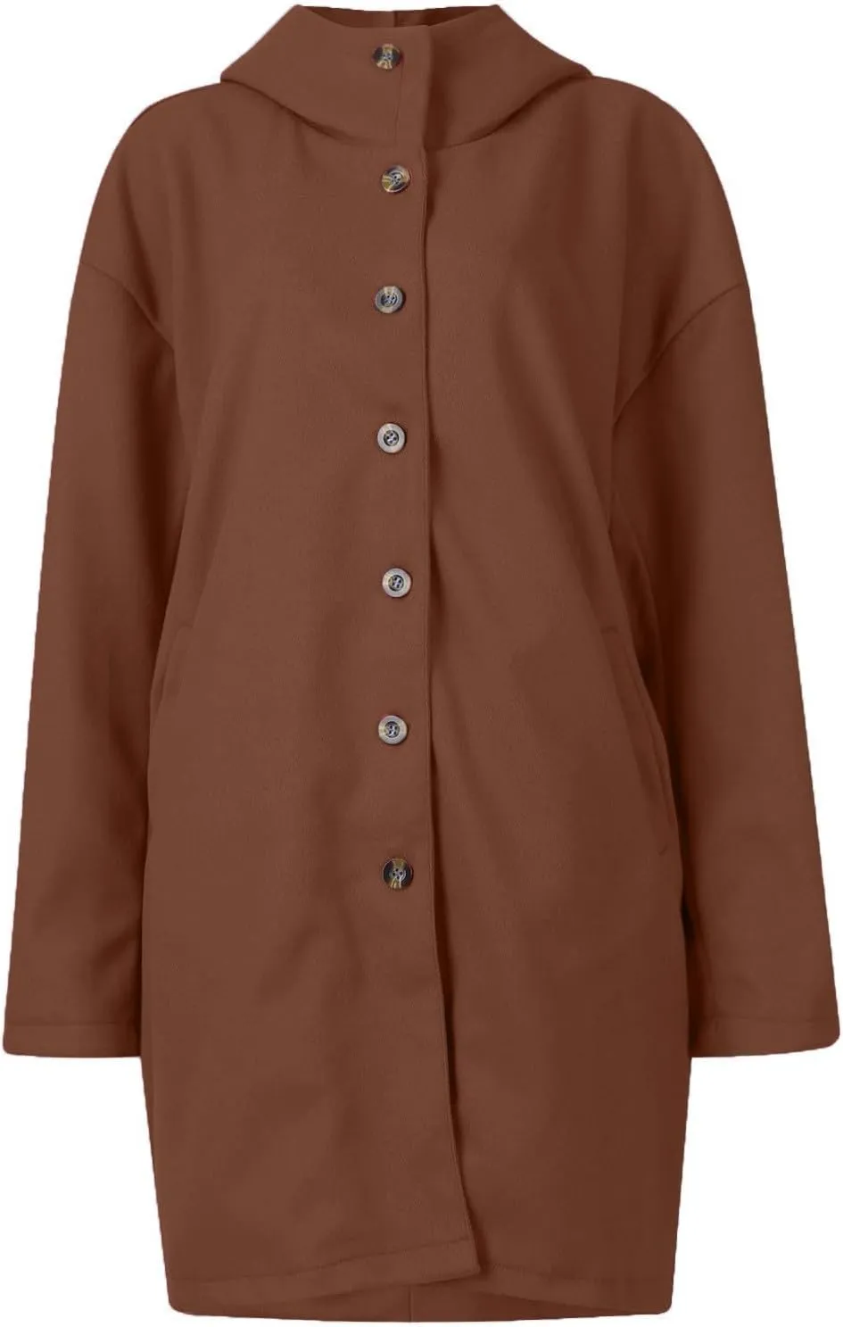 Women's Winter Single Breasted Long Thicken Wool Pea Coat with Hood Casual Wool Blend Trench Coat Jacket