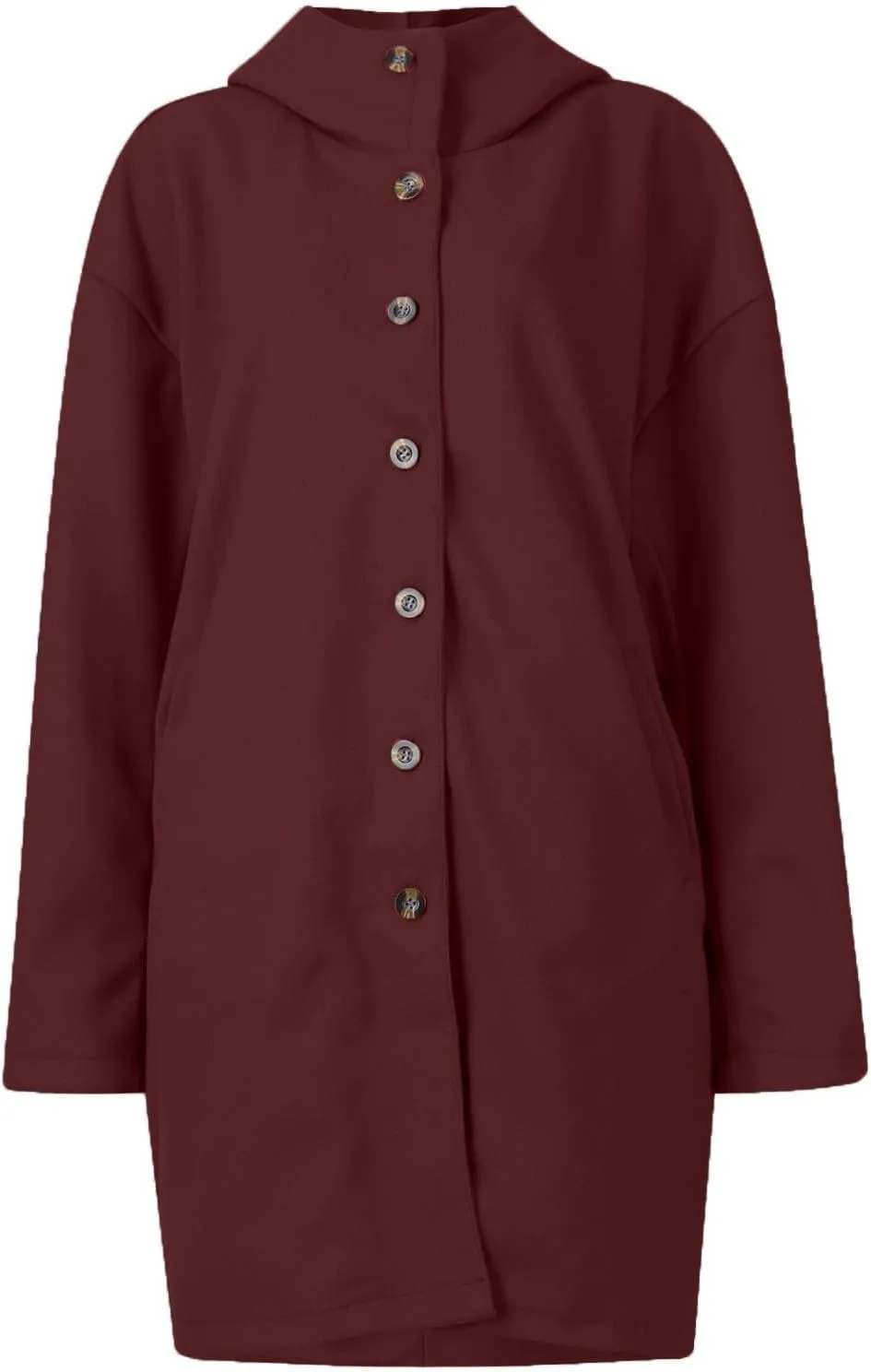 Women's Winter Single Breasted Long Thicken Wool Pea Coat with Hood Casual Wool Blend Trench Coat Jacket