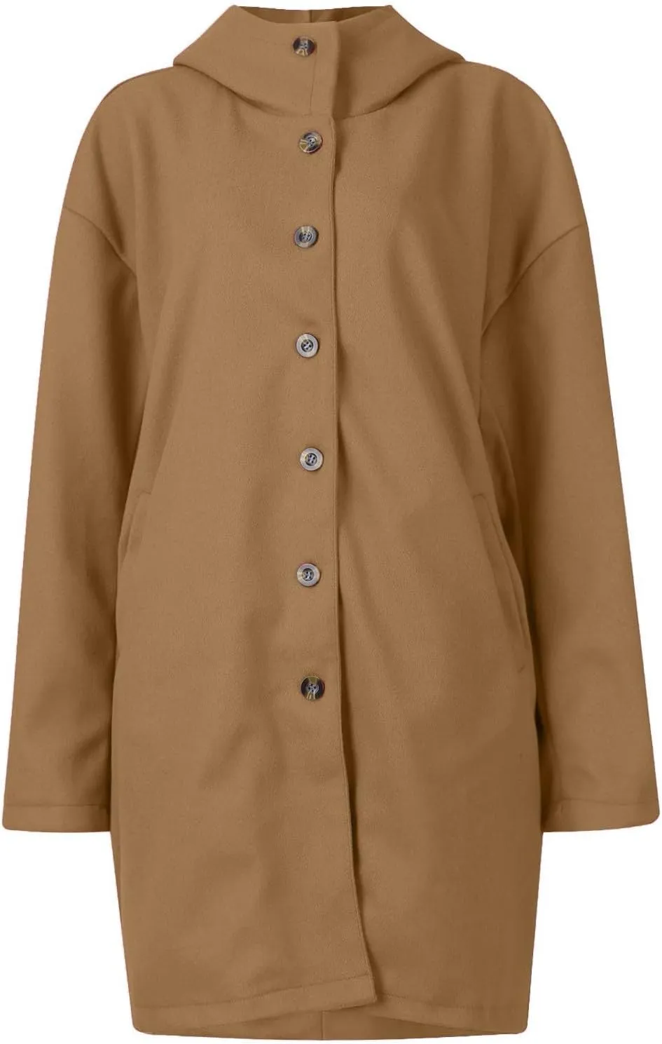 Women's Winter Single Breasted Long Thicken Wool Pea Coat with Hood Casual Wool Blend Trench Coat Jacket
