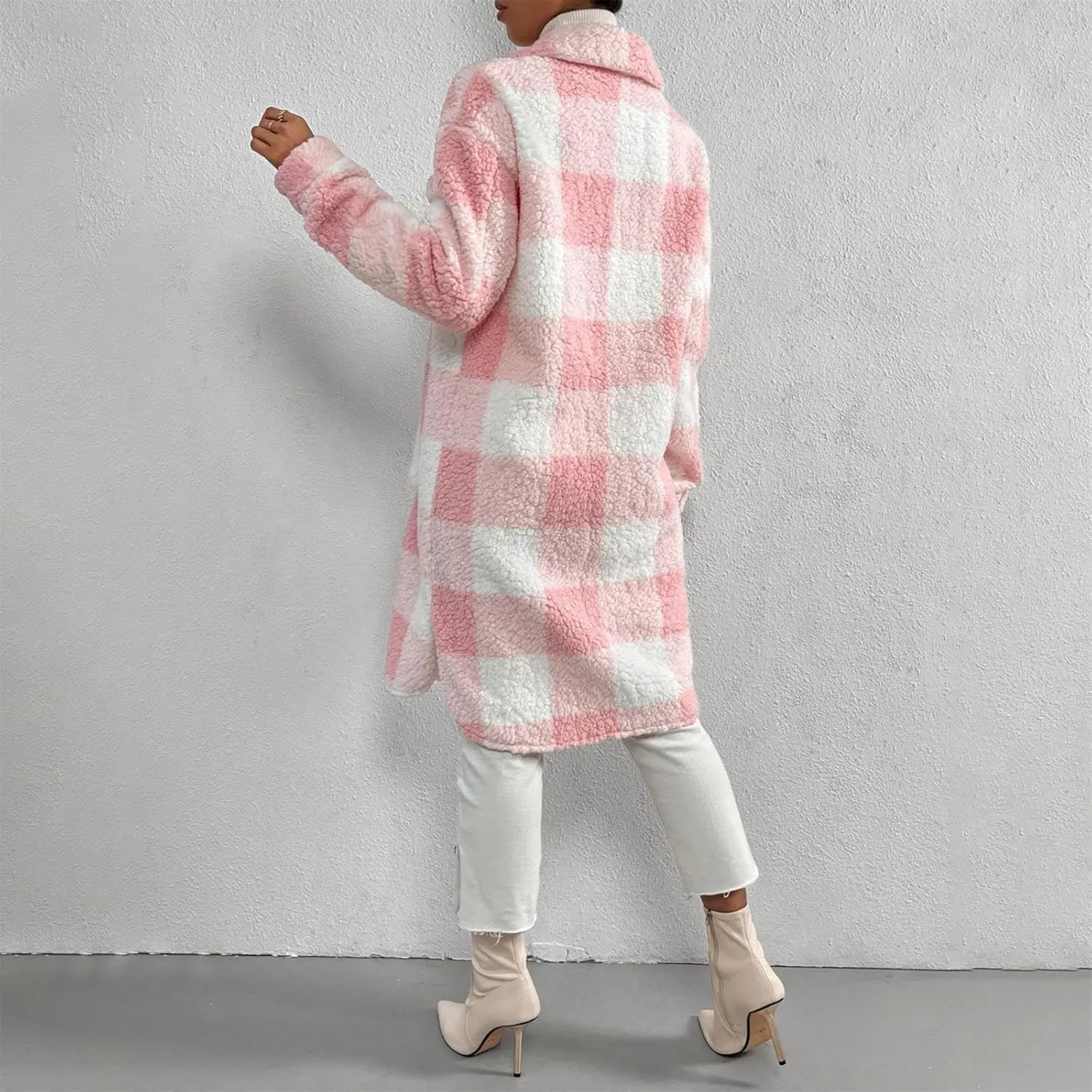 Women's Winter Wool Coat Casual Down Lapel Plush Plaid Coat Loose Long Coat Coat for Women Woman Coat Women's