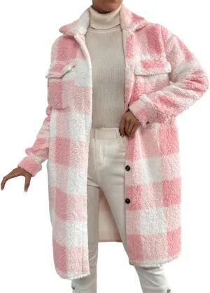 Women's Winter Wool Coat Casual Down Lapel Plush Plaid Coat Loose Long Coat Coat for Women Woman Coat Women's