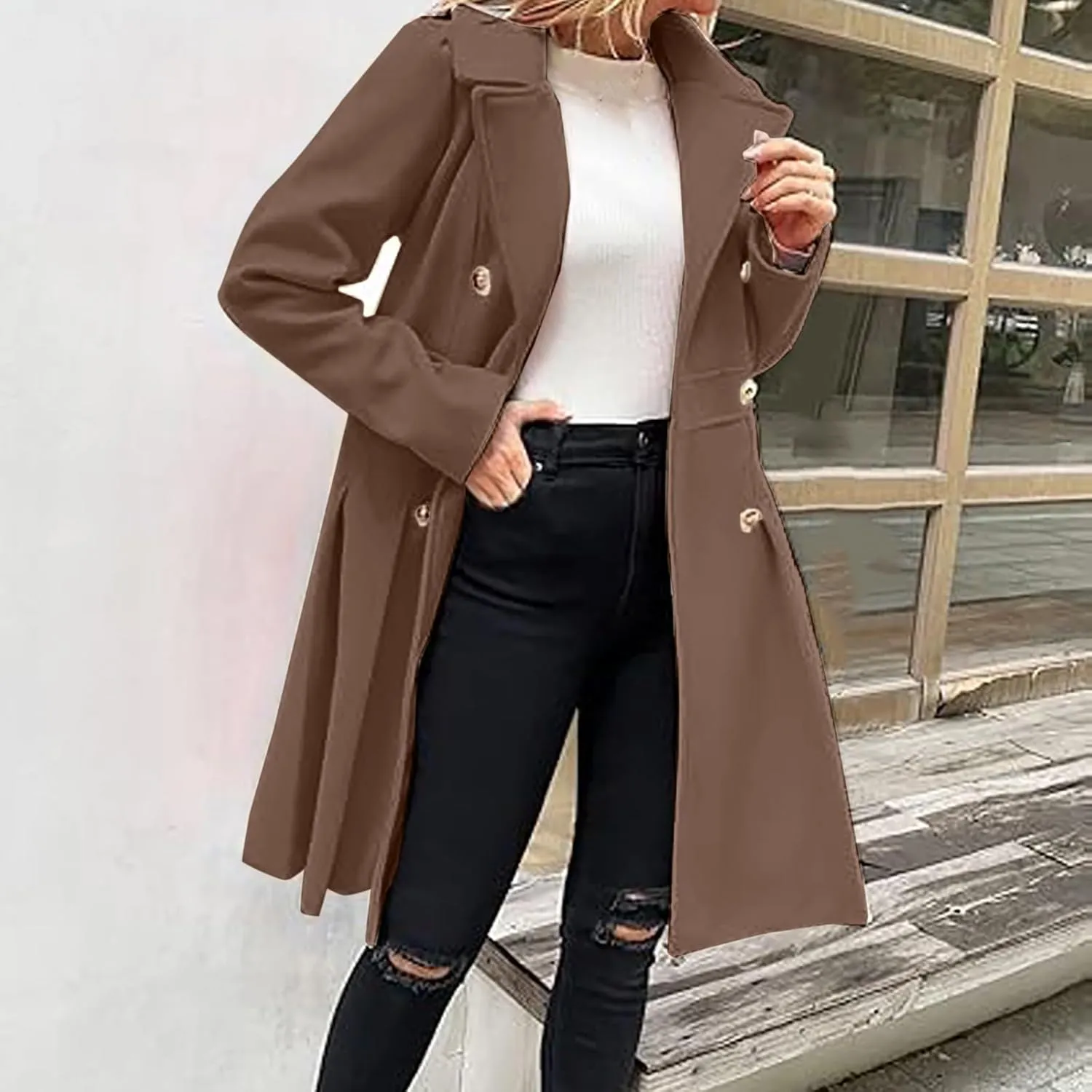 Women's Winter Wool Coat Oversized Trench Coat Belted Midi With Pockets Plus Size Extended Woolen Coat