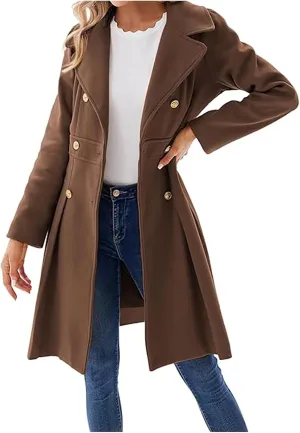 Women's Winter Wool Coat Oversized Trench Coat Belted Midi With Pockets Plus Size Extended Woolen Coat