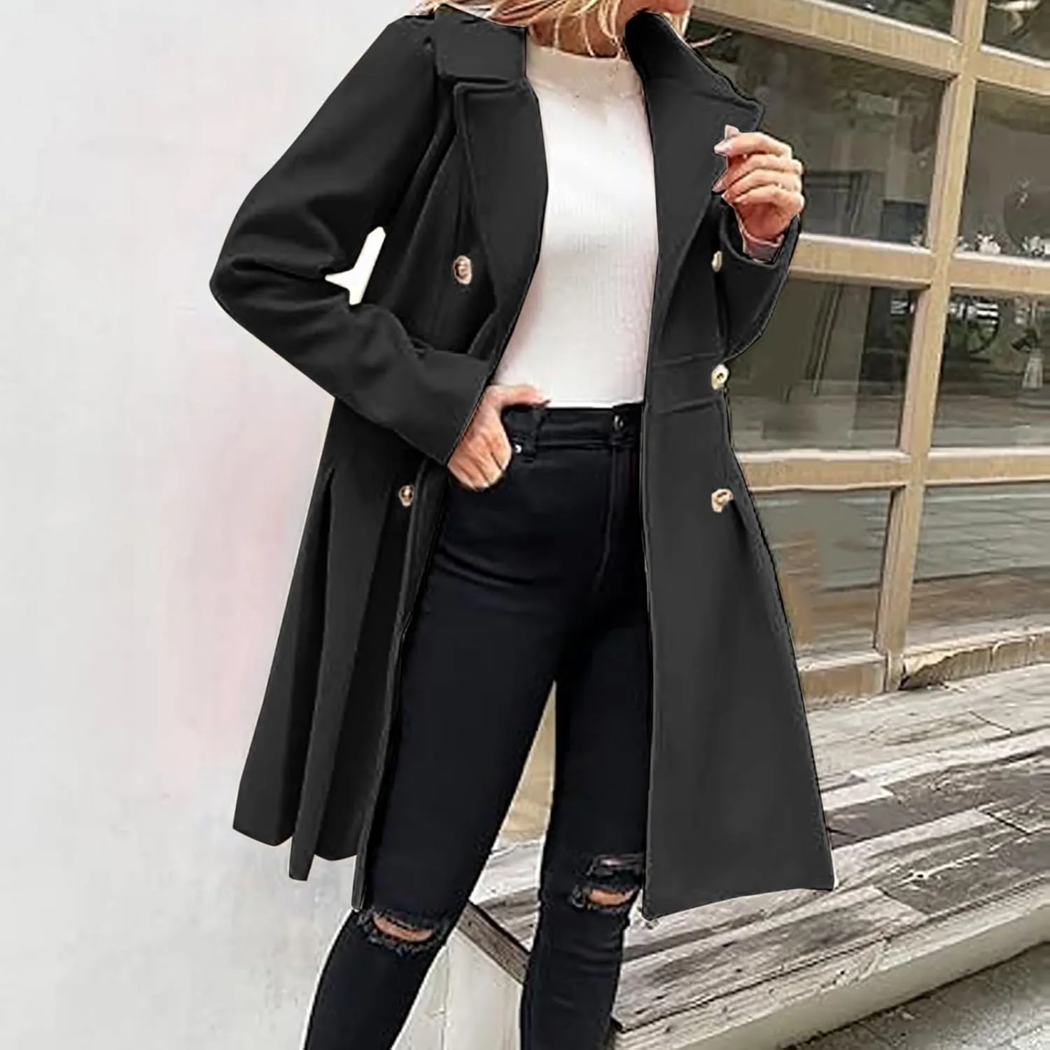 Women's Winter Wool Coat Oversized Trench Coat Belted Midi With Pockets Plus Size Extended Woolen Coat