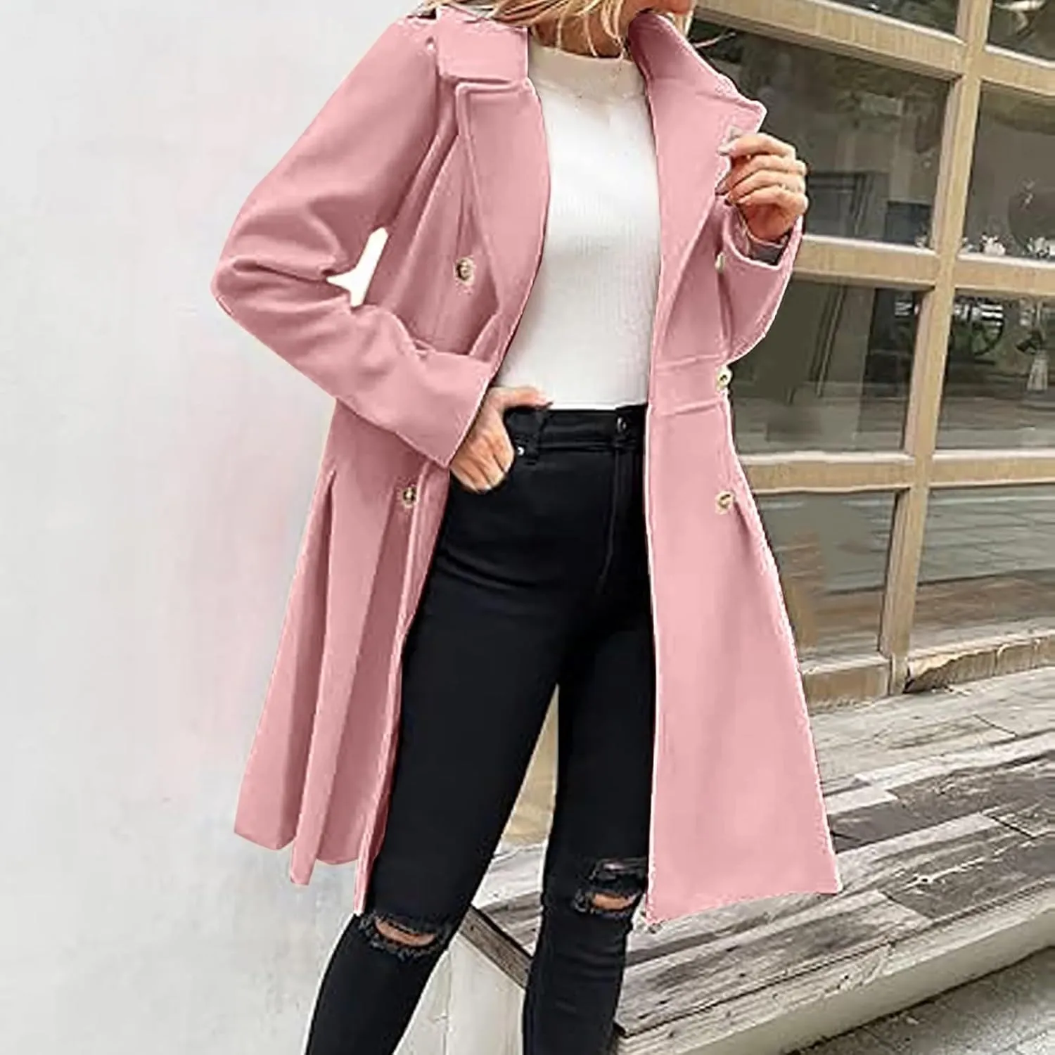 Women's Winter Wool Coat Oversized Trench Coat Belted Midi With Pockets Plus Size Extended Woolen Coat