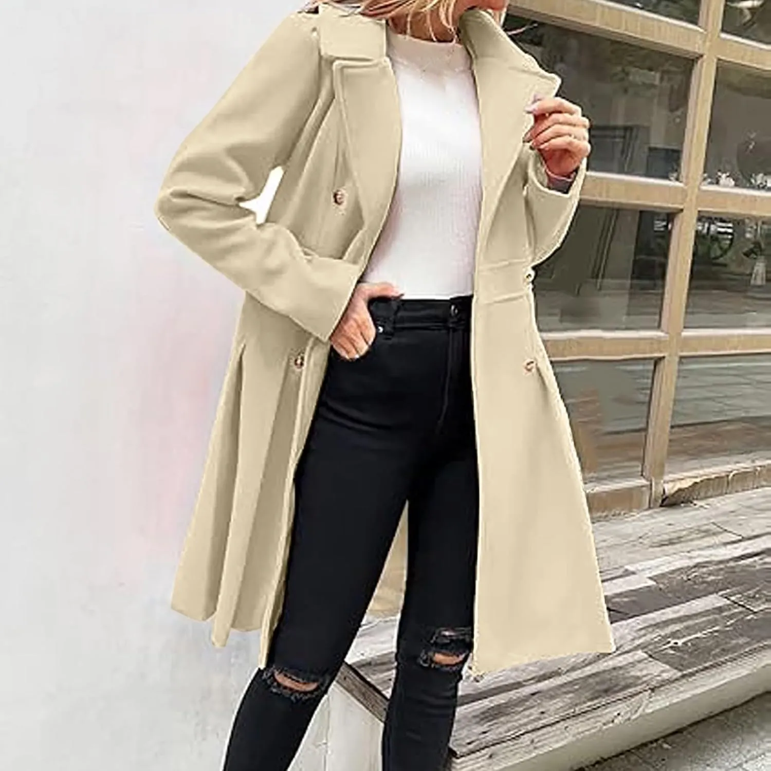 Women's Winter Wool Coat Oversized Trench Coat Belted Midi With Pockets Plus Size Extended Woolen Coat