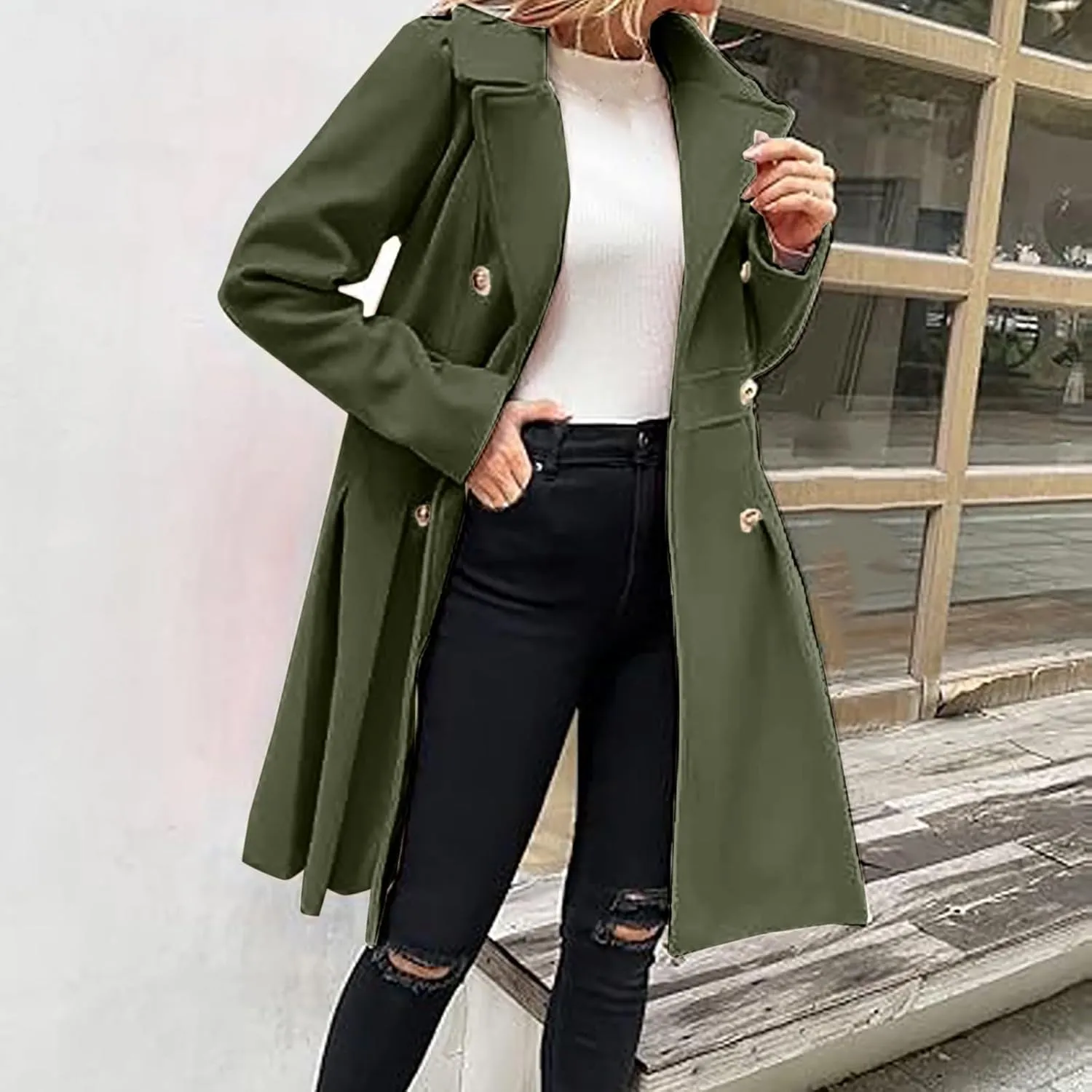 Women's Winter Wool Coat Oversized Trench Coat Belted Midi With Pockets Plus Size Extended Woolen Coat