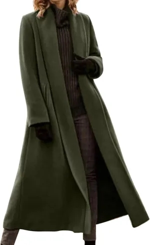 Women's Winter Wool Coat Oversized Trench Coat Belted Midi With Pockets Plus Size Extended Woolen Coat