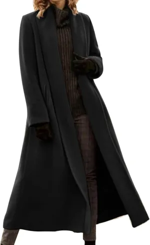 Women's Winter Wool Coat Oversized Trench Coat Belted Midi With Pockets Plus Size Extended Woolen Coat