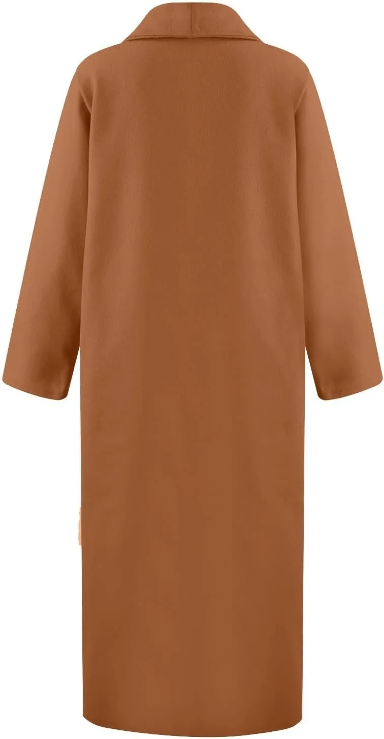 Women's Winter Wool Coat Oversized Trench Coat Belted Midi With Pockets Plus Size Extended Woolen Coat