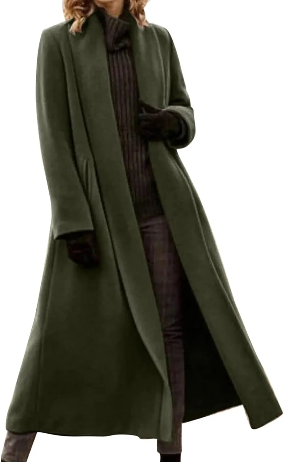 Women's Winter Wool Coat Oversized Trench Coat Belted Midi With Pockets Plus Size Extended Woolen Coat