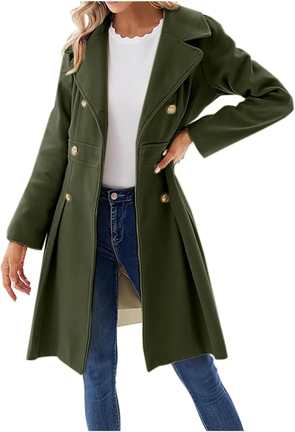 Women's Winter Wool Coat Oversized Trench Coat Belted Midi With Pockets Plus Size Extended Woolen Coat