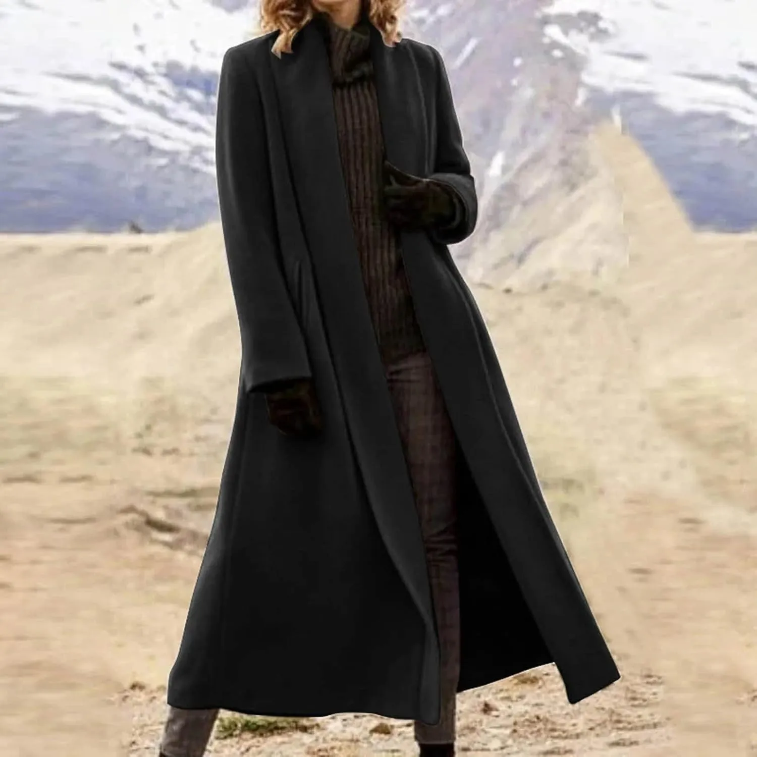 Women's Winter Wool Coat Oversized Trench Coat Belted Midi With Pockets Plus Size Extended Woolen Coat