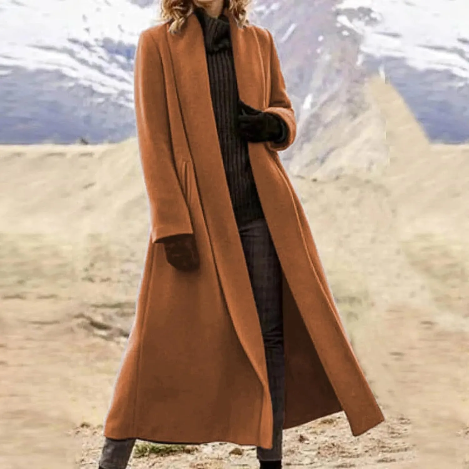 Women's Winter Wool Coat Oversized Trench Coat Belted Midi With Pockets Plus Size Extended Woolen Coat