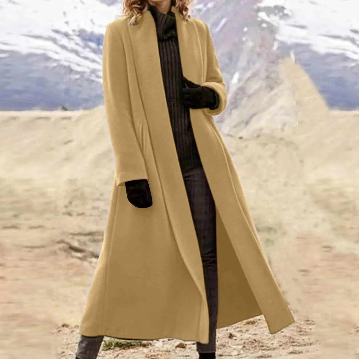 Women's Winter Wool Coat Oversized Trench Coat Belted Midi With Pockets Plus Size Extended Woolen Coat