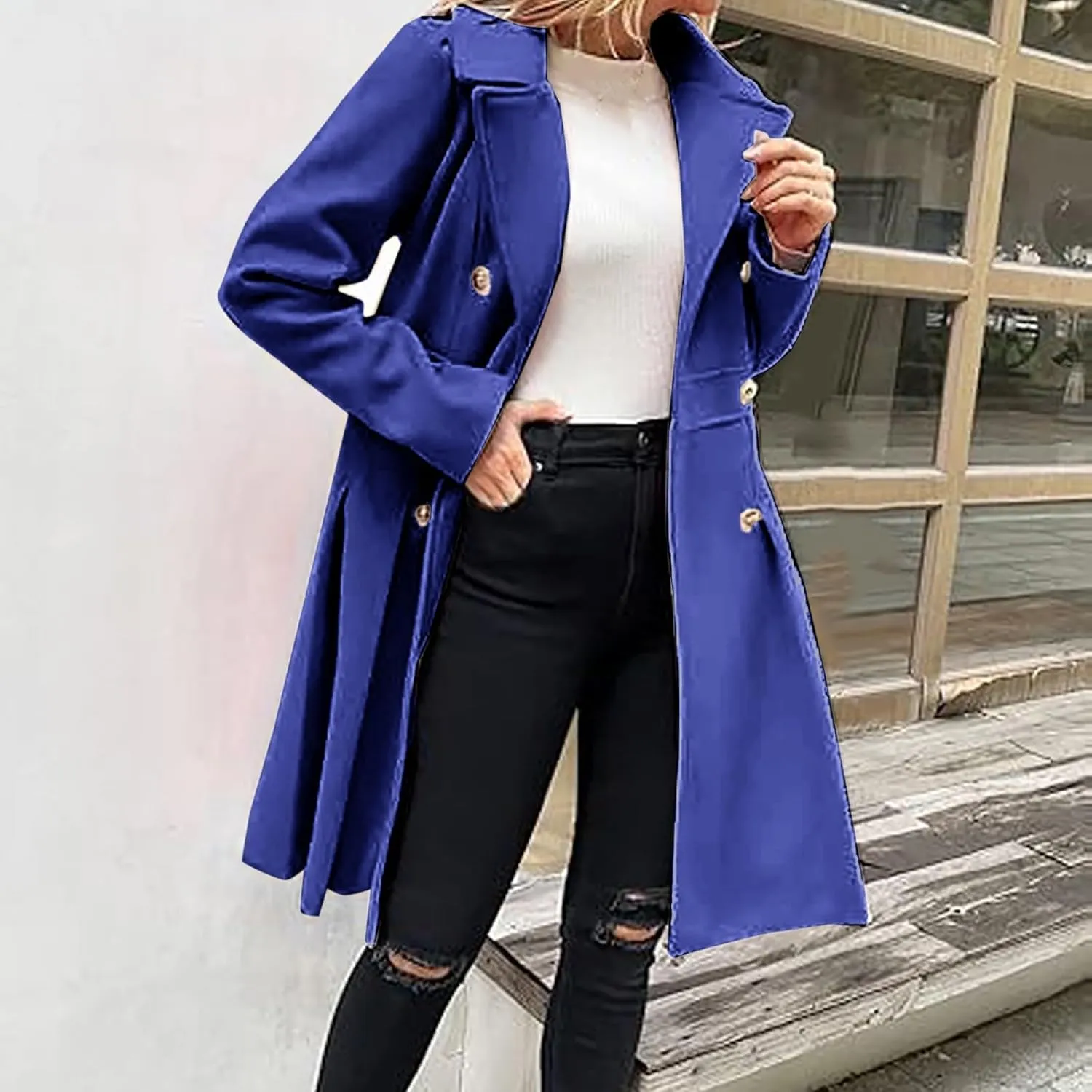 Women's Winter Wool Coat Oversized Trench Coat Belted Midi With Pockets Plus Size Extended Woolen Coat