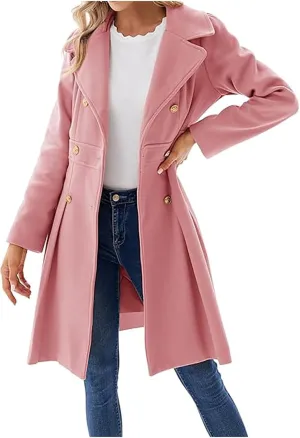 Women's Winter Wool Coat Oversized Trench Coat Belted Midi With Pockets Plus Size Extended Woolen Coat