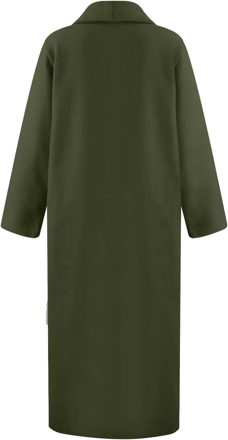 Women's Winter Wool Coat Oversized Trench Coat Belted Midi With Pockets Plus Size Extended Woolen Coat