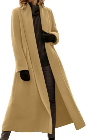 Women's Winter Wool Coat Oversized Trench Coat Belted Midi With Pockets Plus Size Extended Woolen Coat