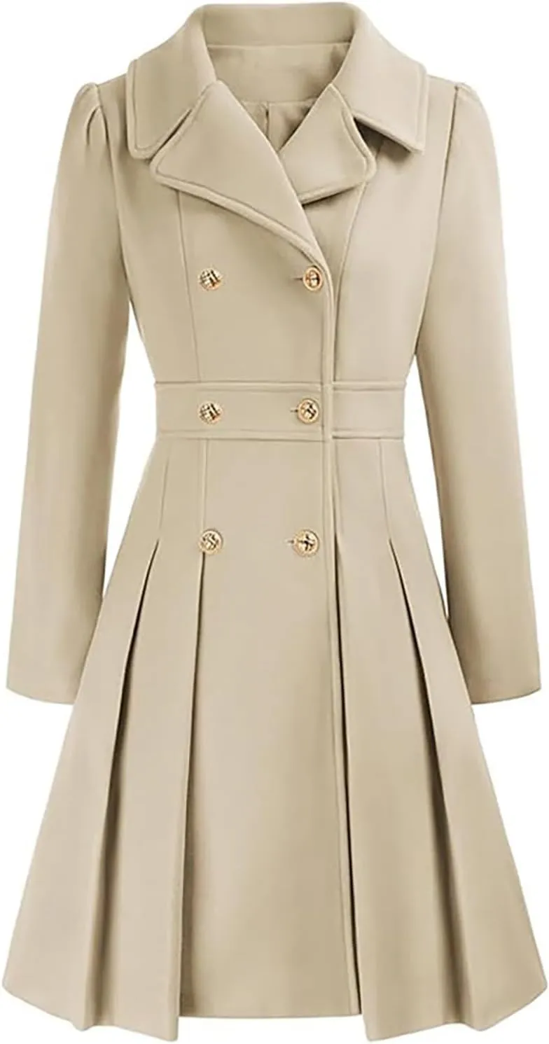 Women's Winter Wool Coat Oversized Trench Coat Belted Midi With Pockets Plus Size Extended Woolen Coat